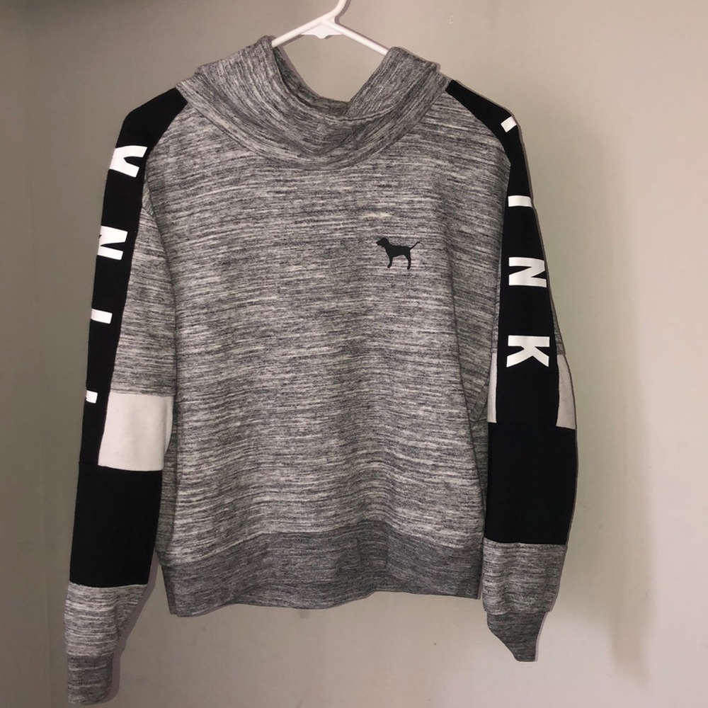 grey black and white high neck hoodie